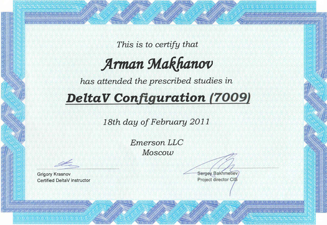 Certificate DeltaV Configuration Makhanov A.
